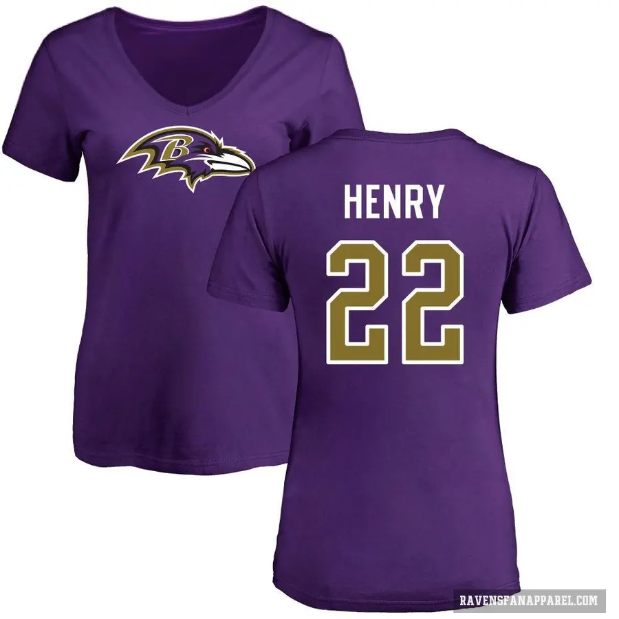 Women's ＃22 Derrick Henry Baltimore Ravens Purple Logo Slim Fit T-Shirt