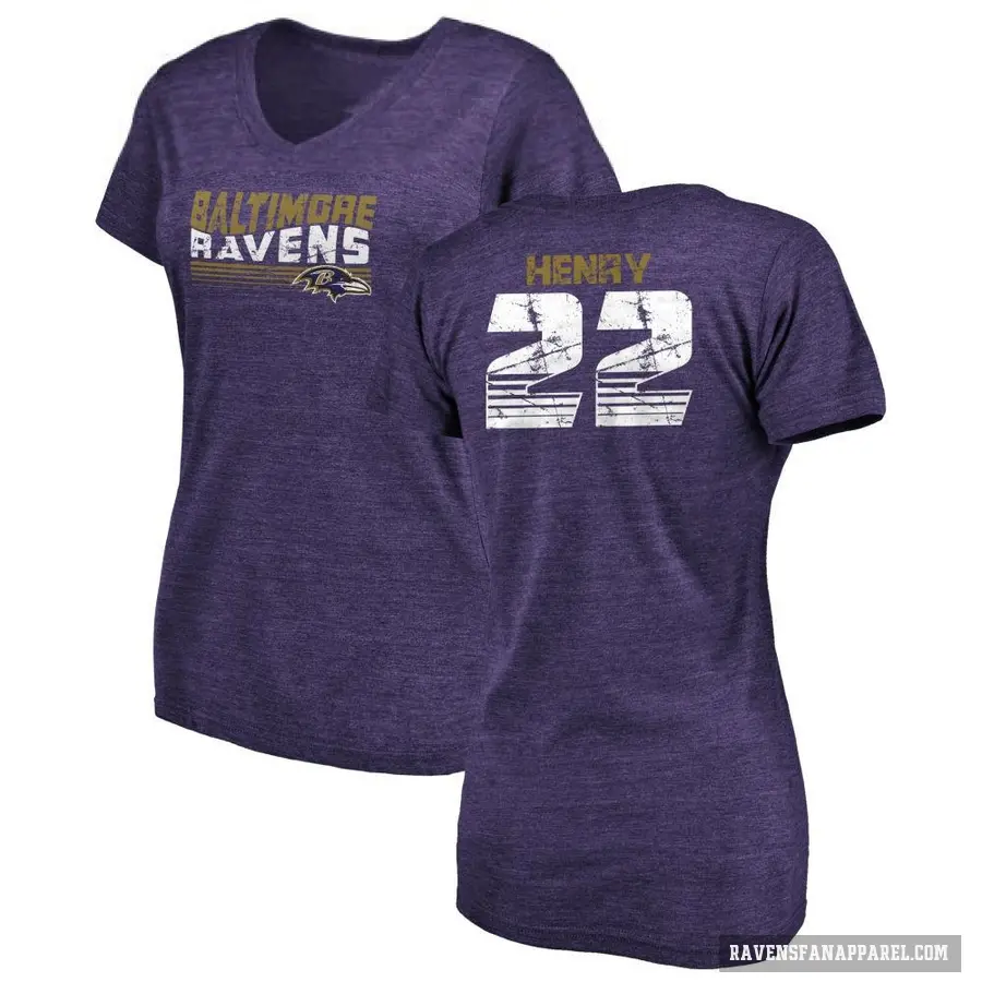 Women's ＃22 Derrick Henry Baltimore Ravens Purple Retro V-Neck T-Shirt