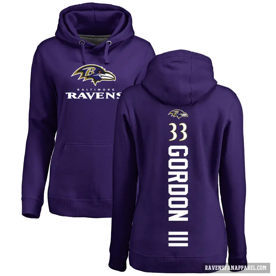 Women's ＃33 Melvin Gordon III Baltimore Ravens Purple Branded Backer Pullover Hoodie