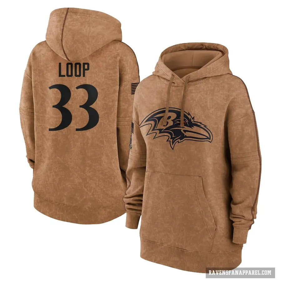 Women's ＃33 Tyler Loop Baltimore Ravens Brown 2023 Salute To Service Pullover Hoodie
