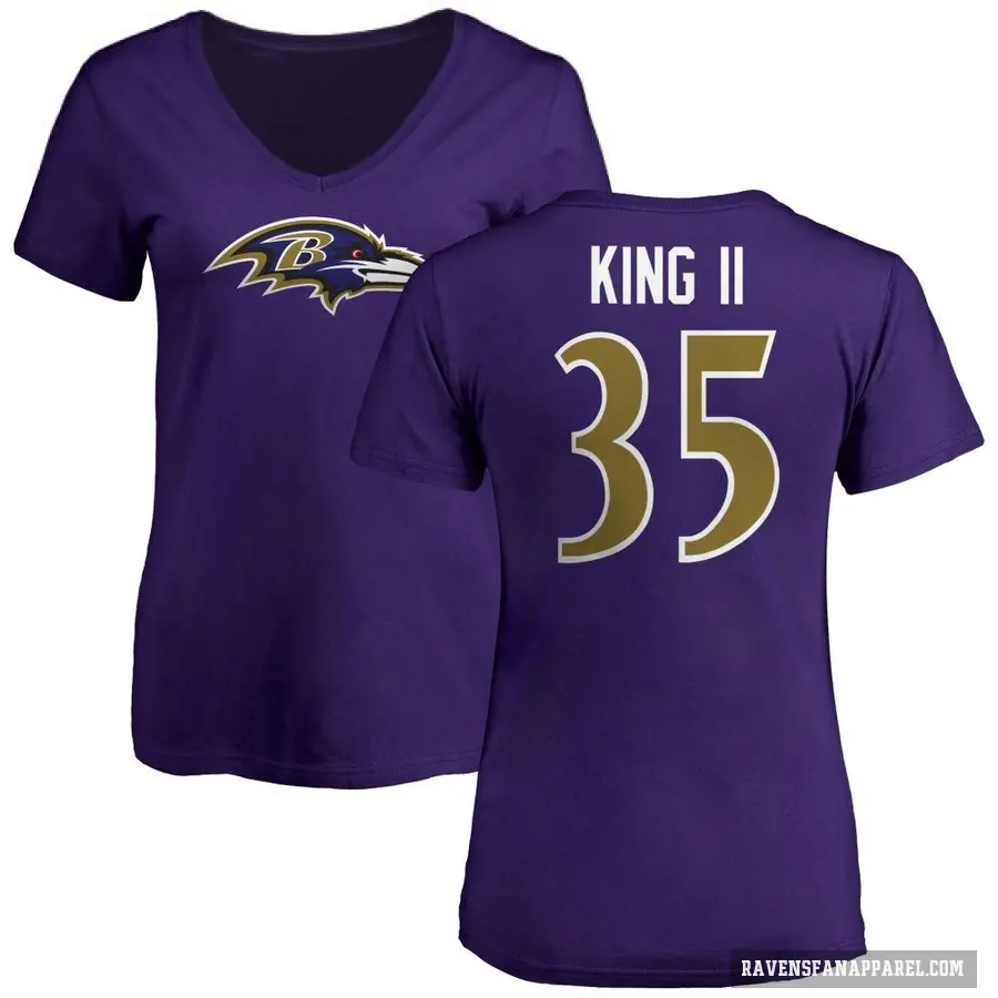 Women's ＃35 Desmond King II Baltimore Ravens Purple Logo V-Neck T-Shirt