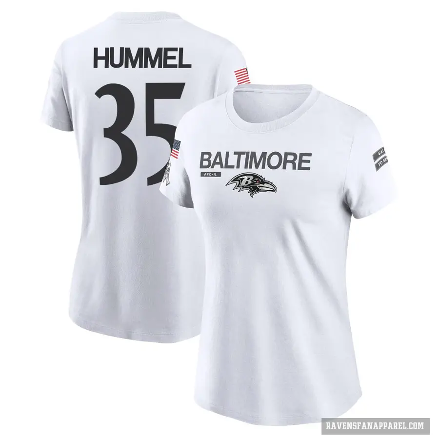 Women's ＃35 Jacob Hummel Baltimore Ravens White 2024 Salute to Service Performance T-Shirt