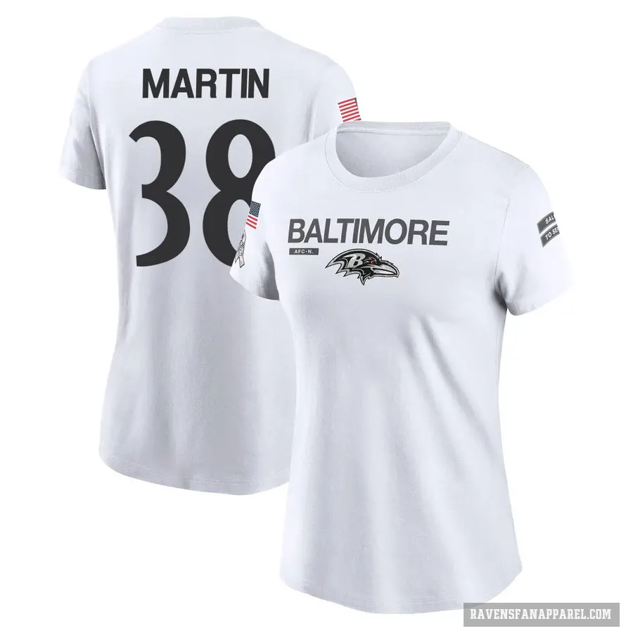 Women's ＃38 Keyon Martin Baltimore Ravens White 2024 Salute to Service Performance T-Shirt
