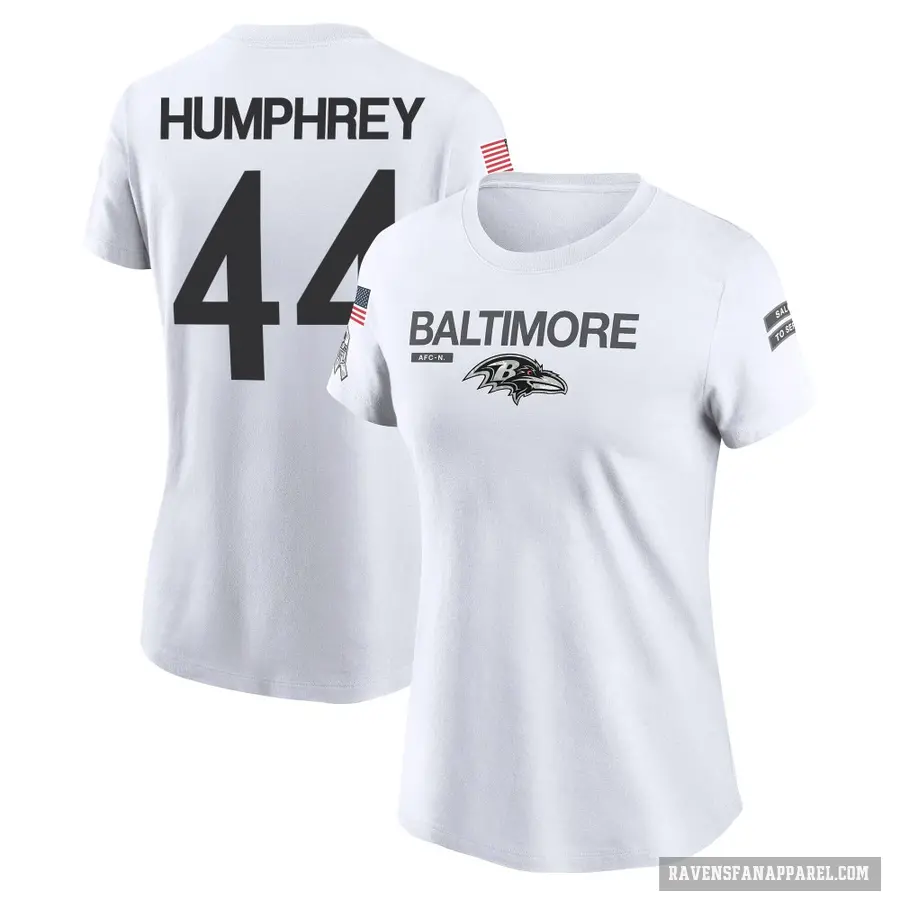 Women's ＃44 Marlon Humphrey Baltimore Ravens White 2024 Salute to Service Performance T-Shirt