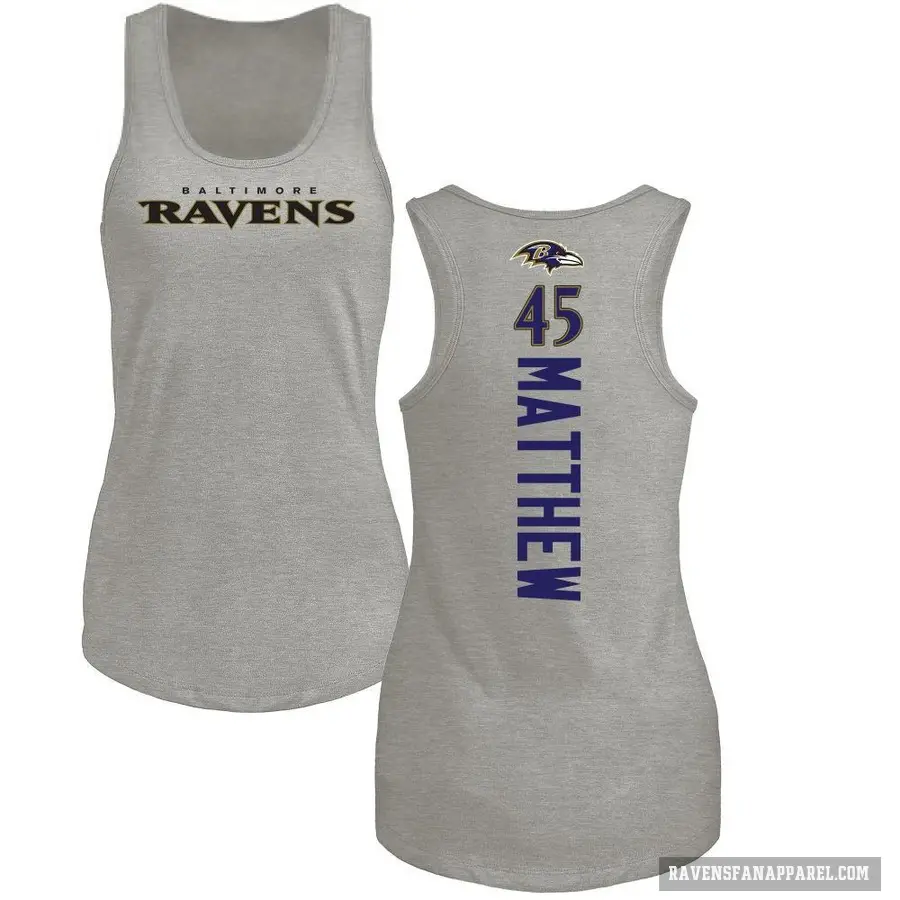 Women's ＃45 Christian Matthew Baltimore Ravens Ash Backer Tank Top