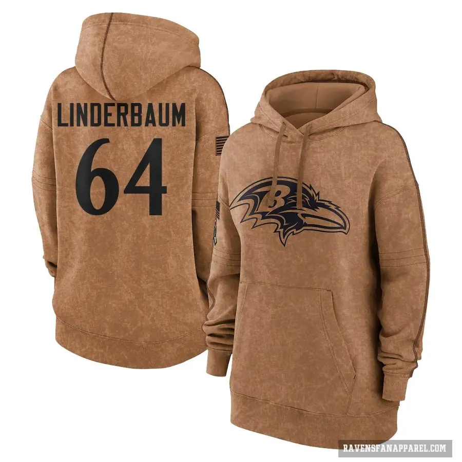 Women's ＃64 Tyler Linderbaum Baltimore Ravens Brown 2023 Salute To Service Pullover Hoodie