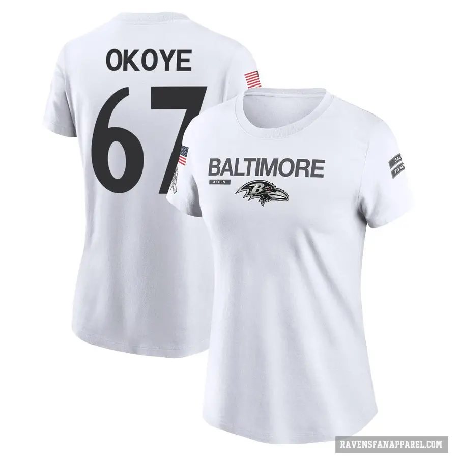 Women's ＃67 CJ Okoye Baltimore Ravens White 2024 Salute to Service Performance T-Shirt