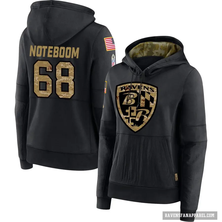 Women's ＃68 Joe Noteboom Baltimore Ravens Black 2020 Salute to Service Sideline Performance Pullover Hoodie