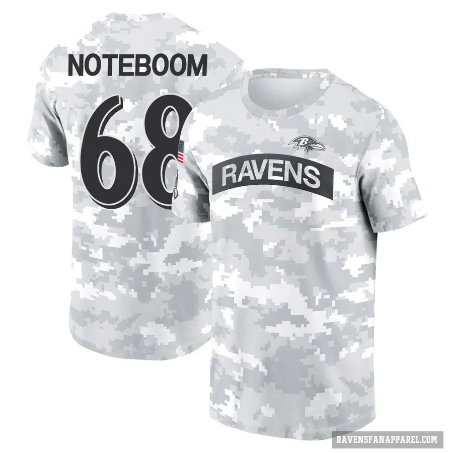 Women's ＃68 Joe Noteboom Baltimore Ravens Camo Arctic 2024 Salute to Service Long Sleeve T-Shirt