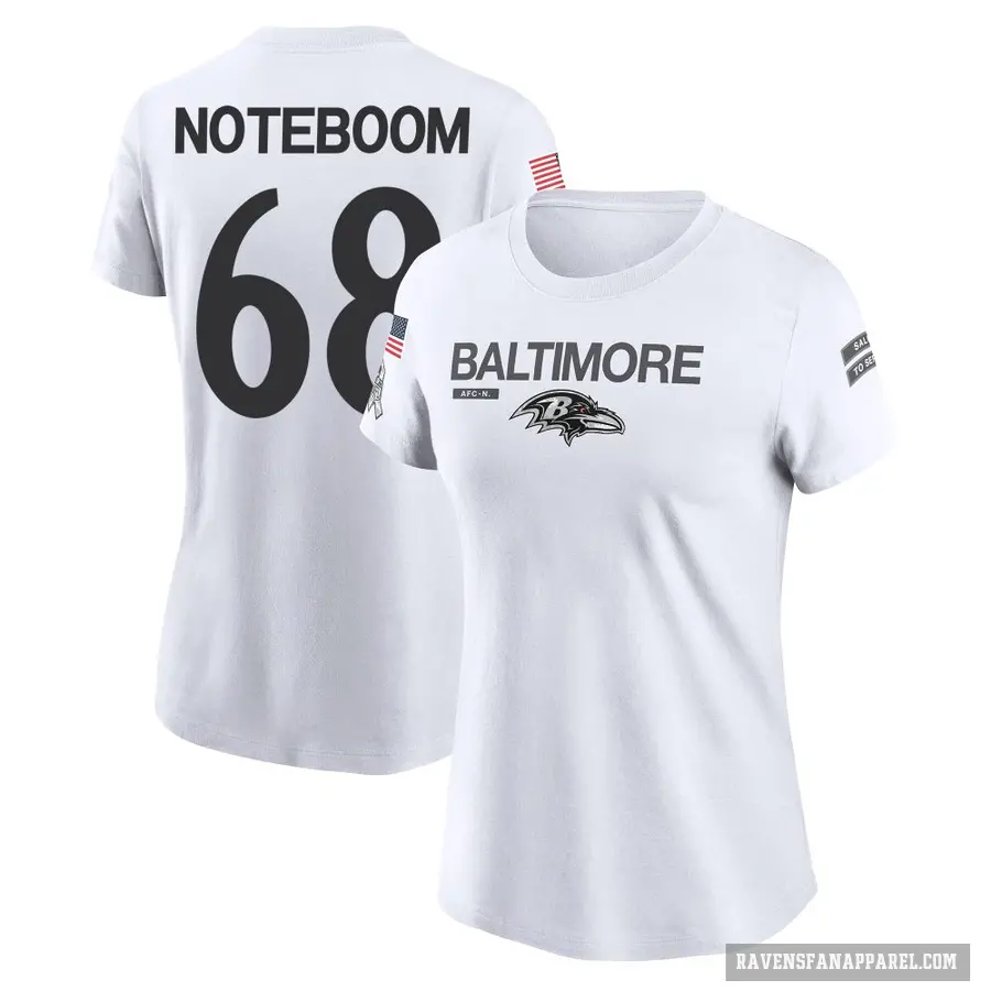 Women's ＃68 Joe Noteboom Baltimore Ravens White 2024 Salute to Service Performance T-Shirt