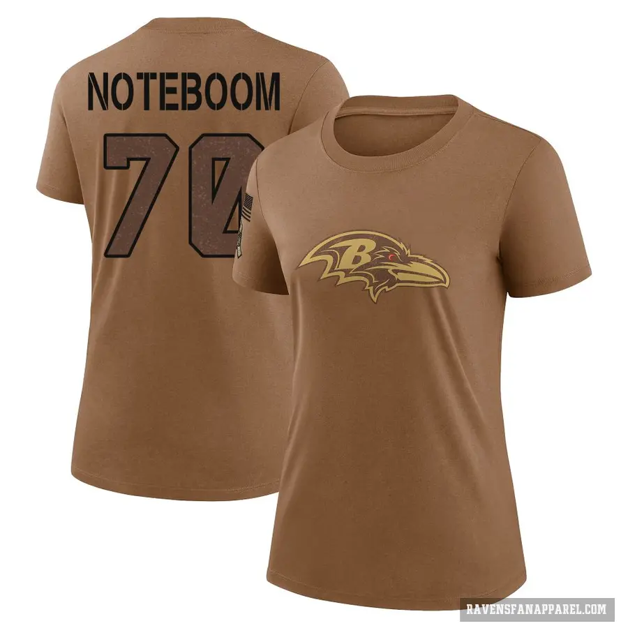 Women's ＃70 Joe Noteboom Baltimore Ravens Brown 2023 Salute To Service Performance T-Shirt