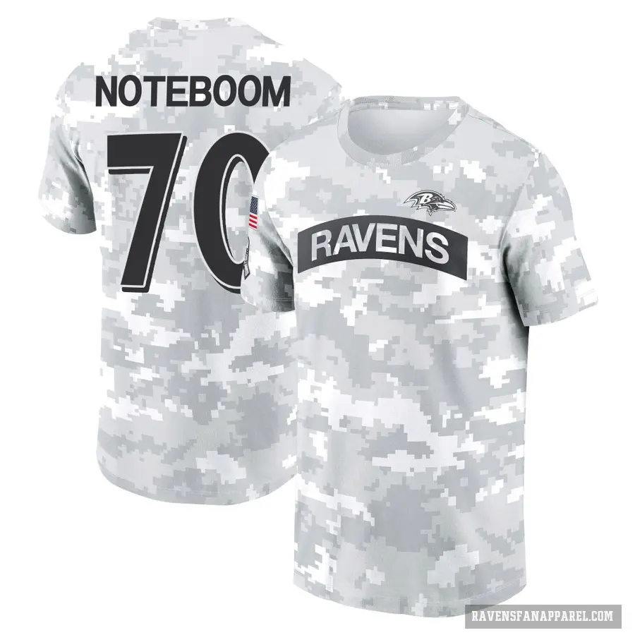 Women's ＃70 Joe Noteboom Baltimore Ravens Camo Arctic 2024 Salute to Service Long Sleeve T-Shirt