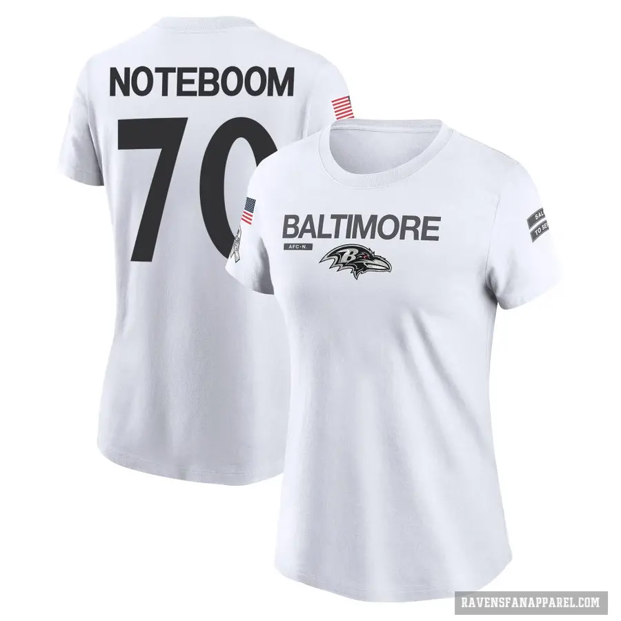 Women's ＃70 Joe Noteboom Baltimore Ravens White 2024 Salute to Service Performance T-Shirt