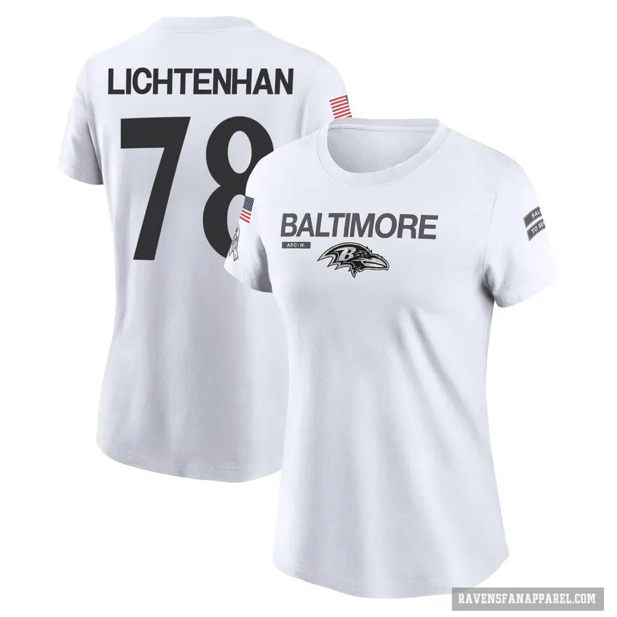 Women's ＃78 Gerad Lichtenhan Baltimore Ravens White 2024 Salute to Service Performance T-Shirt