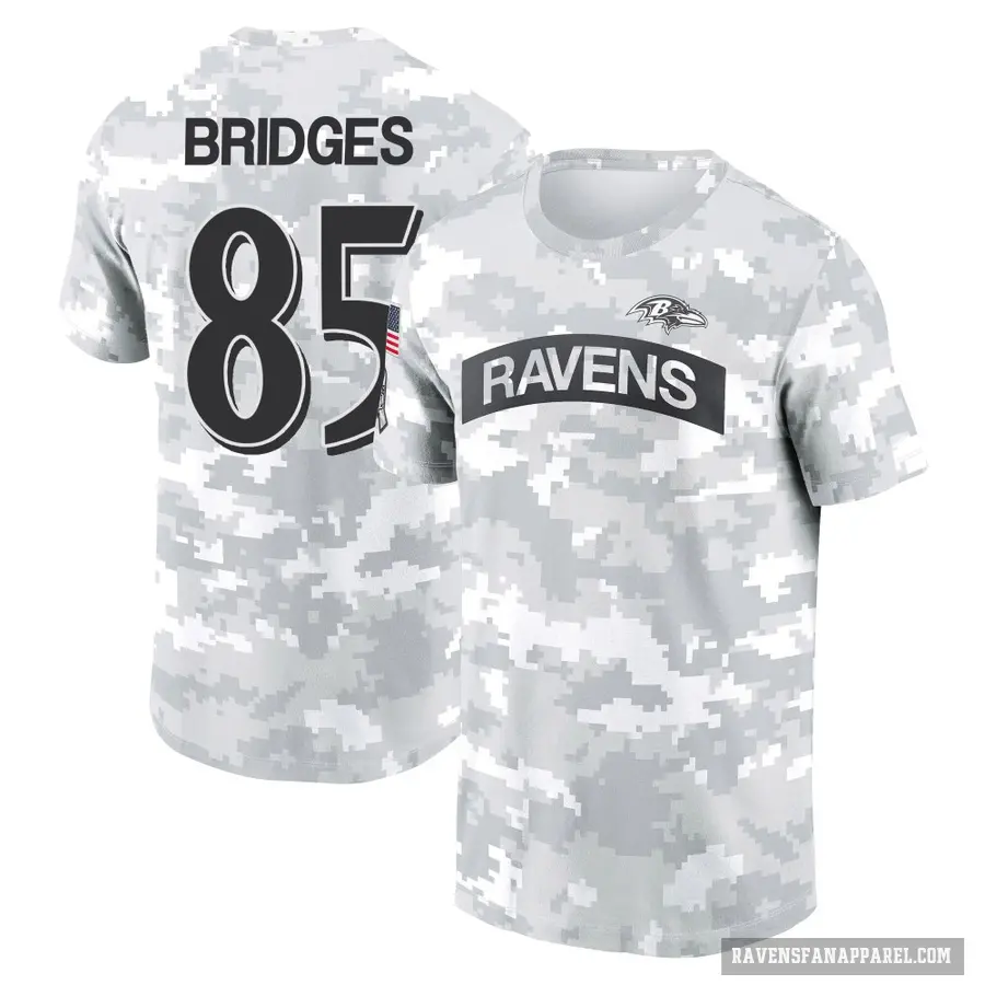 Women's ＃85 Shemar Bridges Baltimore Ravens Camo Arctic 2024 Salute to Service Long Sleeve T-Shirt