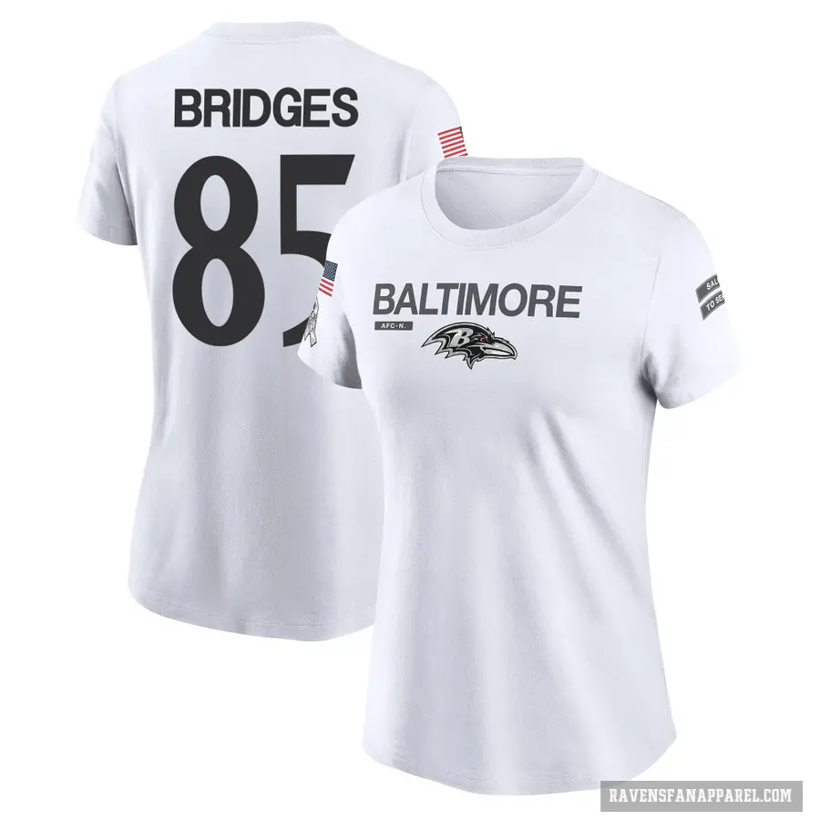 Women's ＃85 Shemar Bridges Baltimore Ravens White 2024 Salute to Service Performance T-Shirt