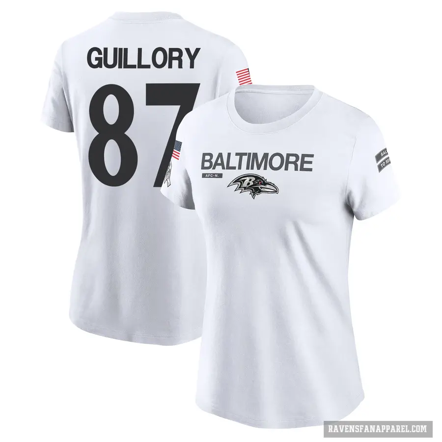 Women's ＃87 Xavier Guillory Baltimore Ravens White 2024 Salute to Service Performance T-Shirt