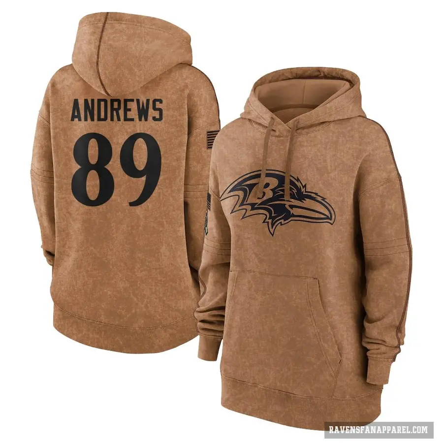 Women's ＃89 Mark Andrews Baltimore Ravens Brown 2023 Salute To Service Pullover Hoodie
