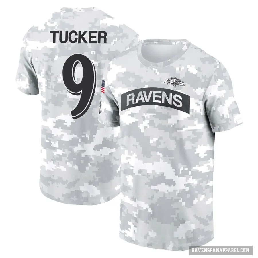 Women's ＃9 Justin Tucker Baltimore Ravens Camo Arctic 2024 Salute to Service Long Sleeve T-Shirt
