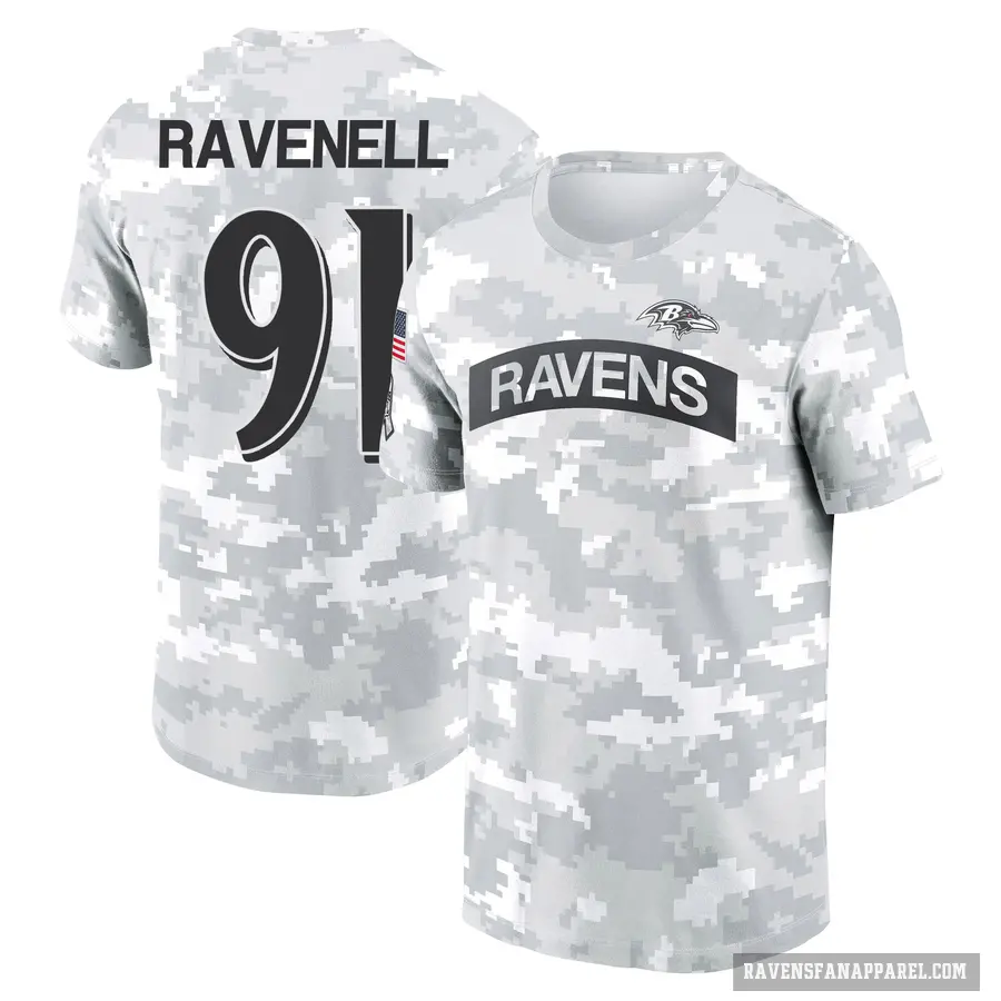 Women's ＃91 C.J. Ravenell Baltimore Ravens Camo Arctic 2024 Salute to Service Long Sleeve T-Shirt