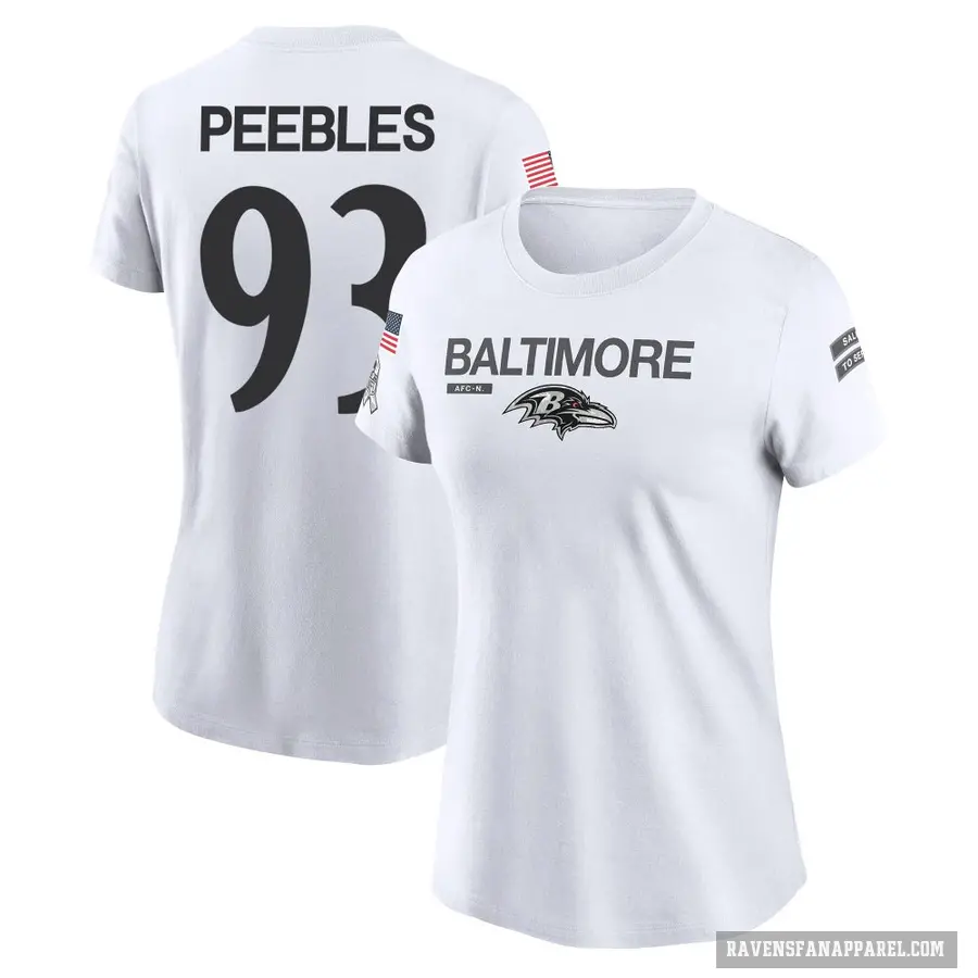 Women's ＃93 Aeneas Peebles Baltimore Ravens White 2024 Salute to Service Performance T-Shirt