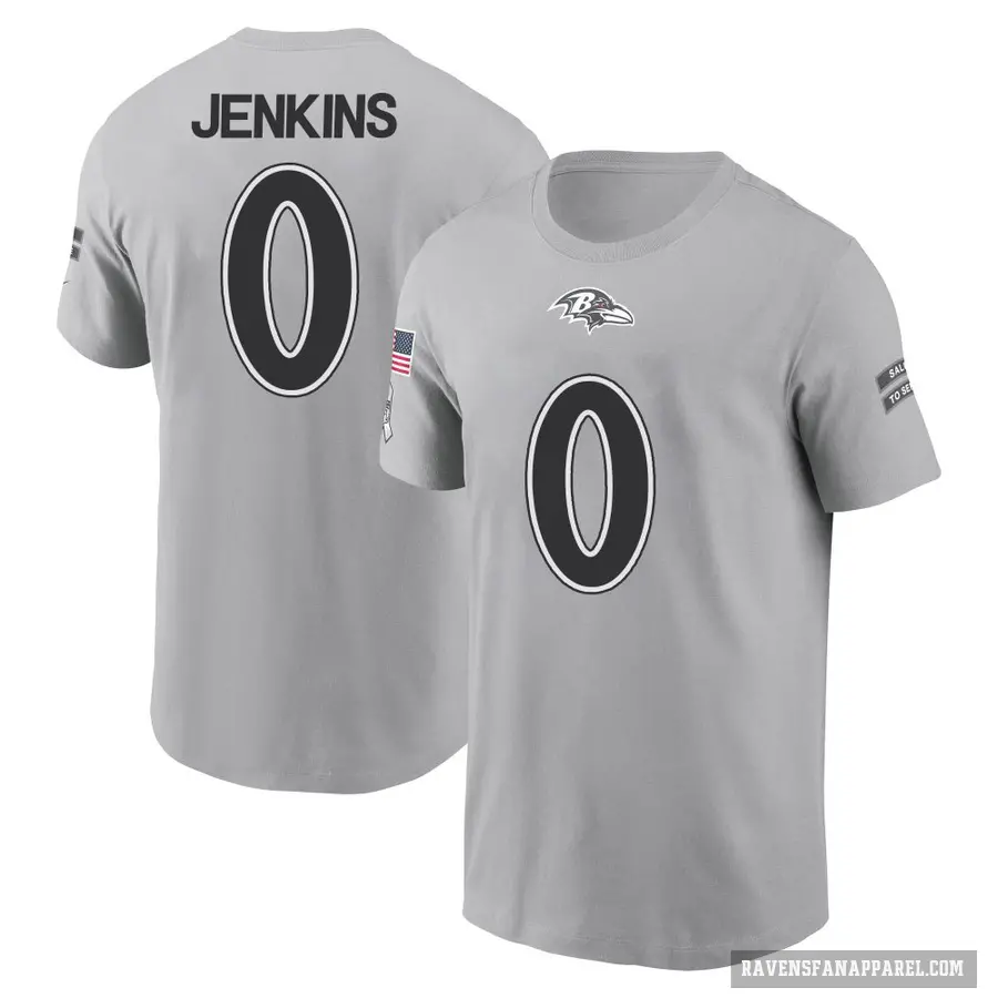Youth ＃0 John Jenkins Baltimore Ravens Gray 2024 Salute to Service T-Shirt