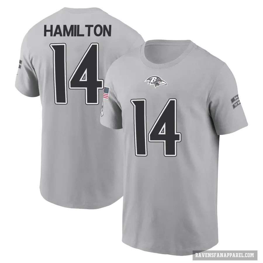 Youth ＃14 Kyle Hamilton Baltimore Ravens Gray 2024 Salute to Service T-Shirt