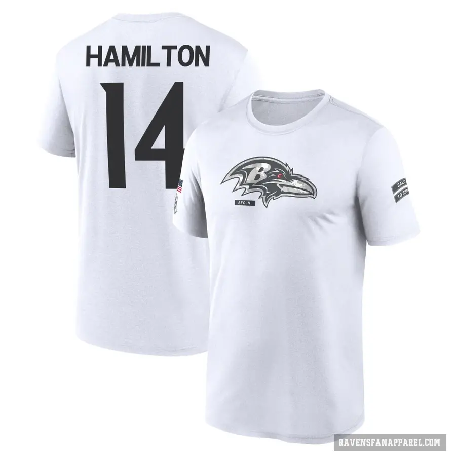 Youth ＃14 Kyle Hamilton Baltimore Ravens White 2024 Salute to Service Performance T-Shirt