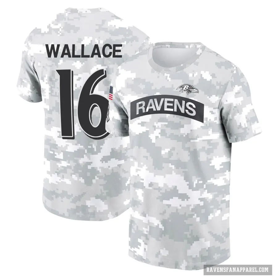 Youth ＃16 Tylan Wallace Baltimore Ravens Camo Arctic 2024 Salute to Service Performance T-Shirt