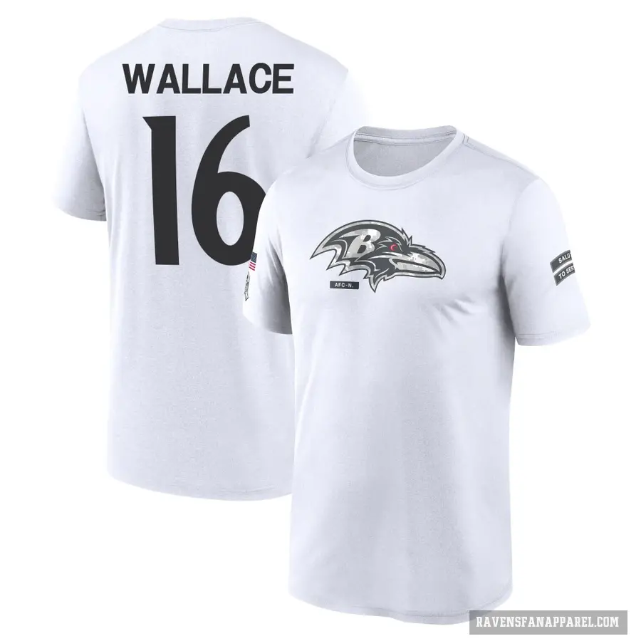 Youth ＃16 Tylan Wallace Baltimore Ravens White 2024 Salute to Service Performance T-Shirt