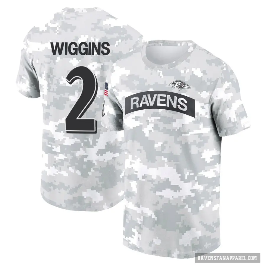 Youth ＃2 Nate Wiggins Baltimore Ravens Camo Arctic 2024 Salute to Service Performance T-Shirt
