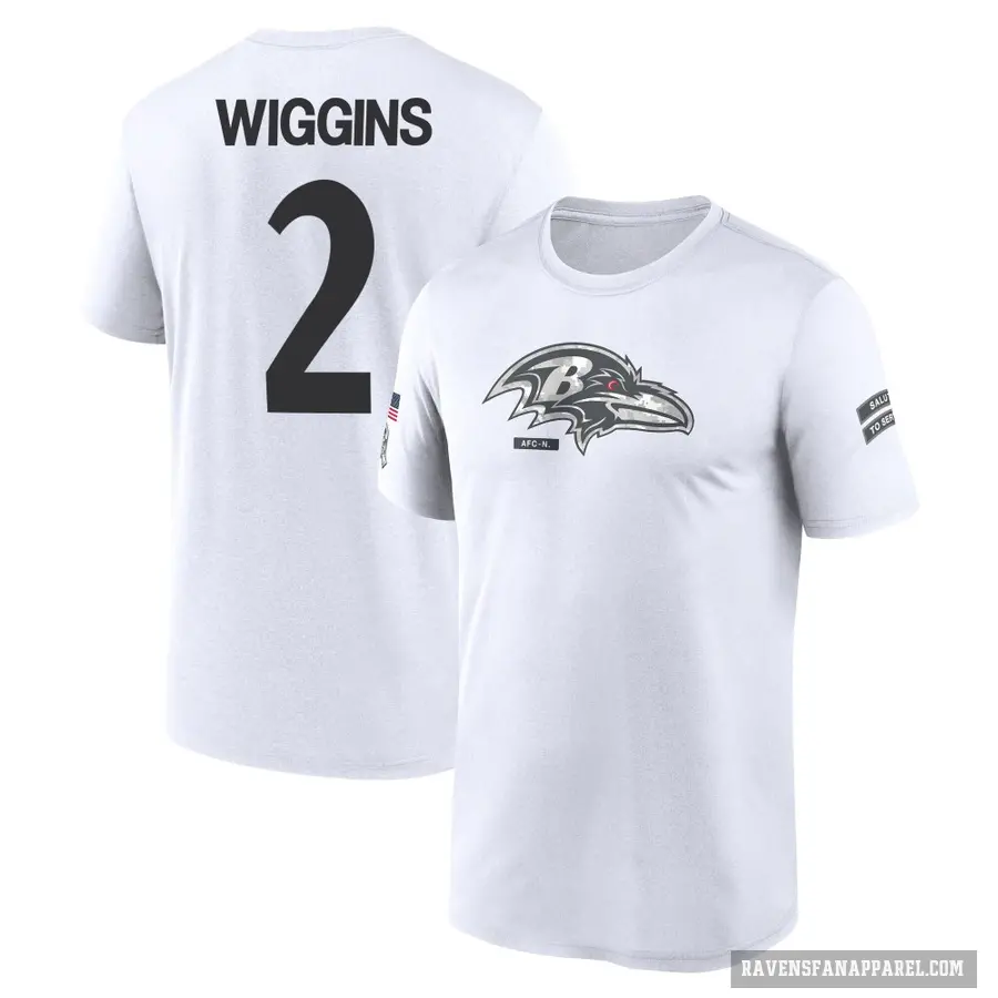 Youth ＃2 Nate Wiggins Baltimore Ravens White 2024 Salute to Service Performance T-Shirt