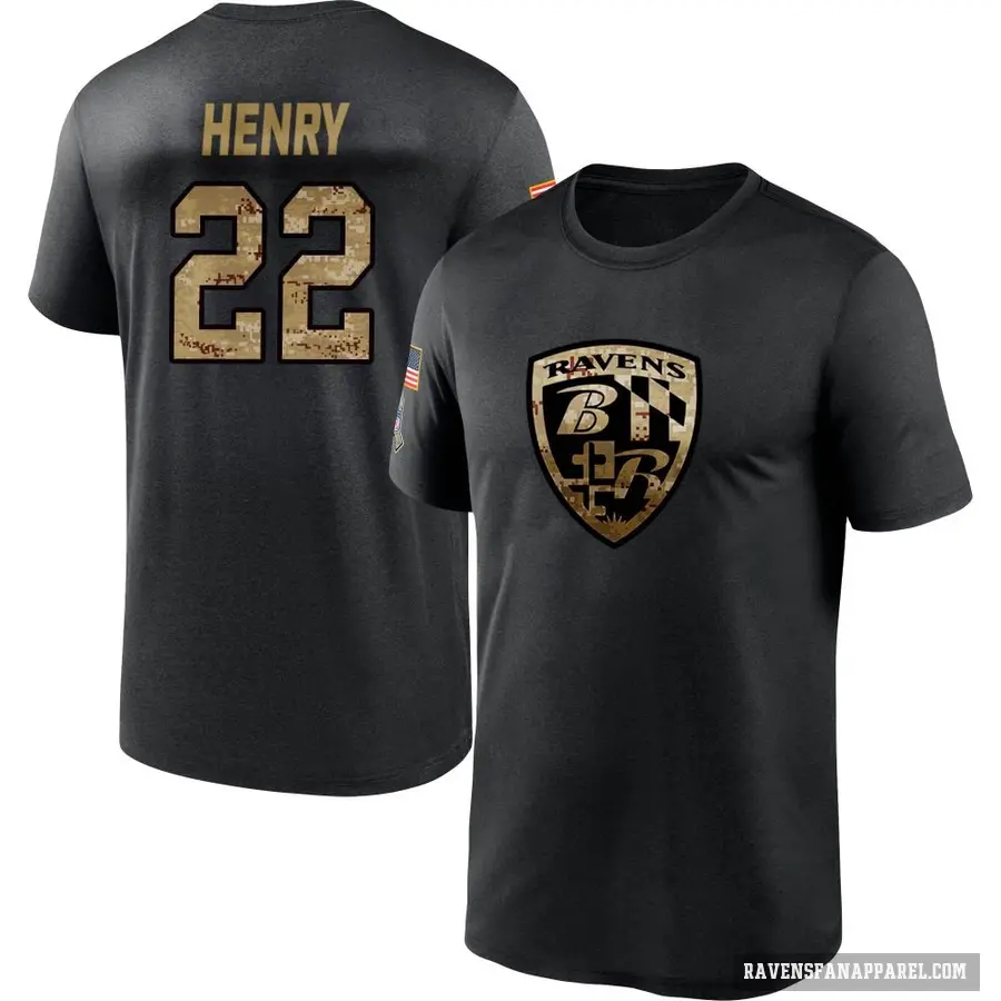 Youth ＃22 Derrick Henry Baltimore Ravens Black 2020 Salute To Service Performance T-Shirt
