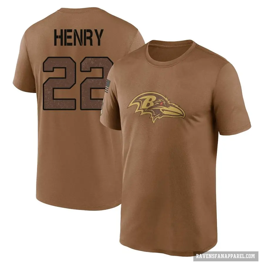 Youth ＃22 Derrick Henry Baltimore Ravens Brown 2023 Salute To Service Performance T-Shirt