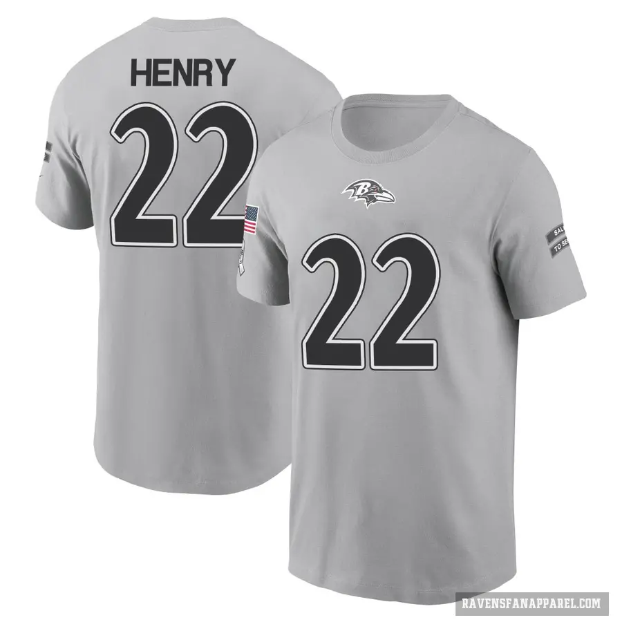Youth ＃22 Derrick Henry Baltimore Ravens Gray 2024 Salute to Service T-Shirt