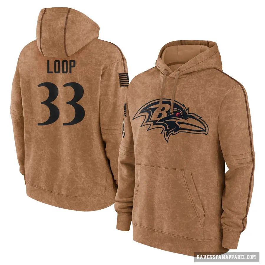 Youth ＃33 Tyler Loop Baltimore Ravens Brown 2023 Salute To Service Club Pullover Hoodie