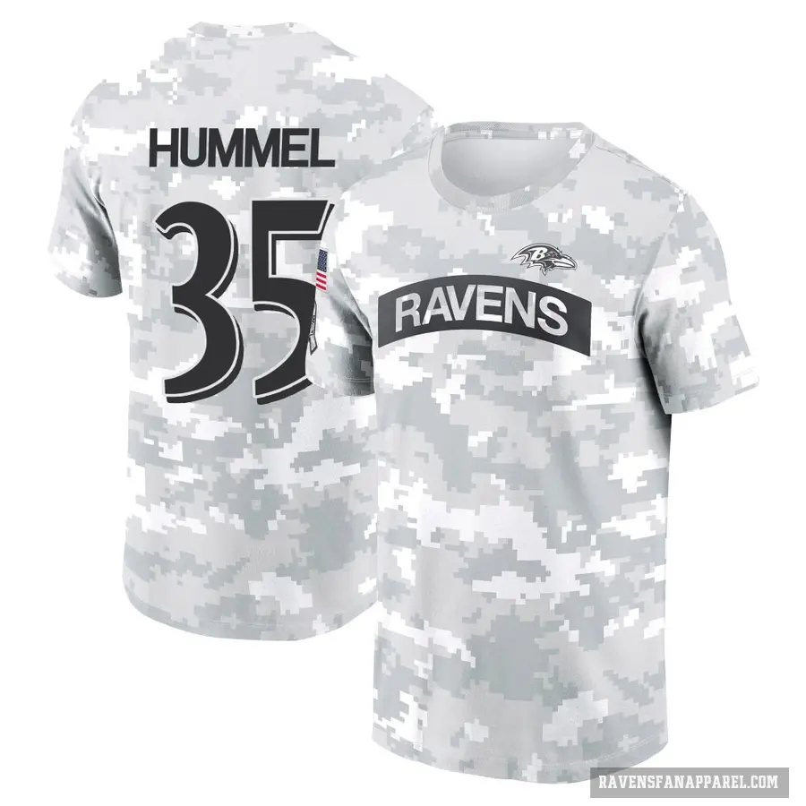 Youth ＃35 Jacob Hummel Baltimore Ravens Camo Arctic 2024 Salute to Service Performance T-Shirt