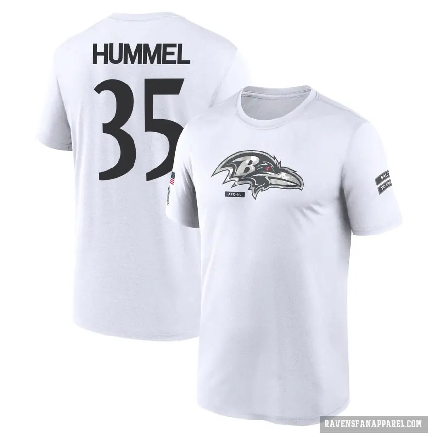 Youth ＃35 Jacob Hummel Baltimore Ravens White 2024 Salute to Service Performance T-Shirt