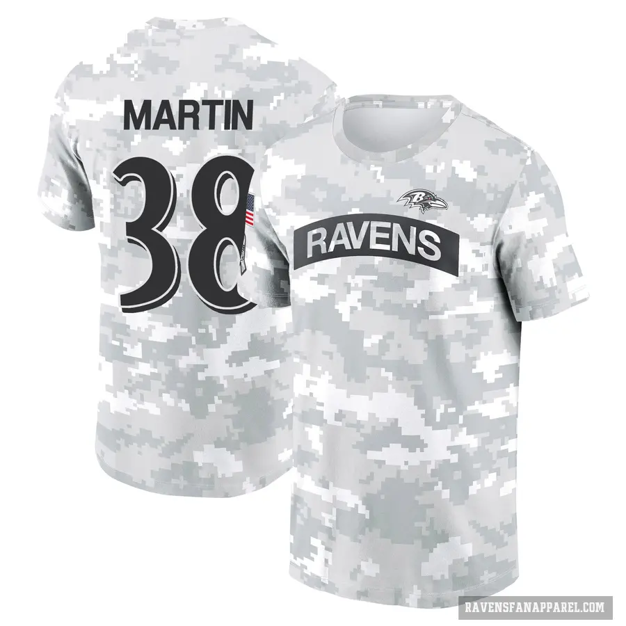 Youth ＃38 Keyon Martin Baltimore Ravens Camo Arctic 2024 Salute to Service Performance T-Shirt