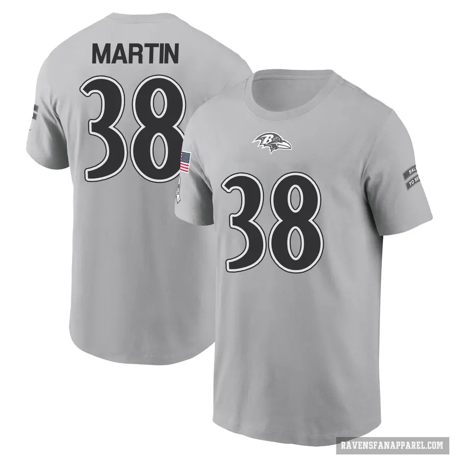 Youth ＃38 Keyon Martin Baltimore Ravens Gray 2024 Salute to Service T-Shirt