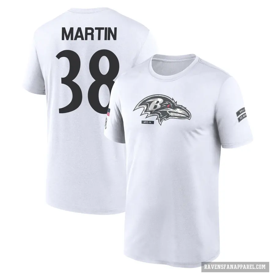 Youth ＃38 Keyon Martin Baltimore Ravens White 2024 Salute to Service Performance T-Shirt