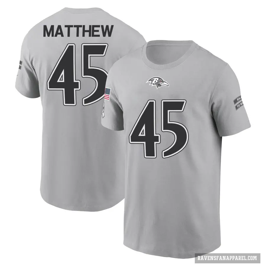 Youth ＃45 Christian Matthew Baltimore Ravens Gray 2024 Salute to Service T-Shirt