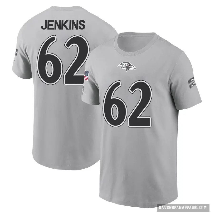 Youth ＃62 John Jenkins Baltimore Ravens Gray 2024 Salute to Service T-Shirt