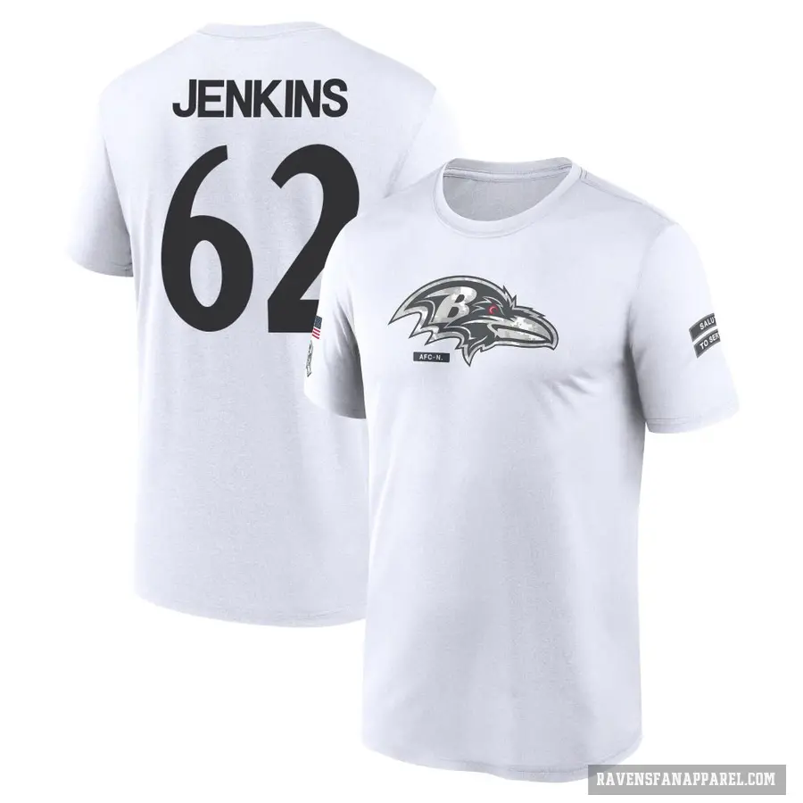 Youth ＃62 John Jenkins Baltimore Ravens White 2024 Salute to Service Performance T-Shirt