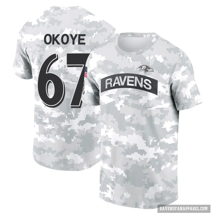 Youth ＃67 CJ Okoye Baltimore Ravens Camo Arctic 2024 Salute to Service Performance T-Shirt