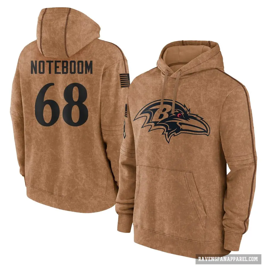 Youth ＃68 Joe Noteboom Baltimore Ravens Brown 2023 Salute To Service Club Pullover Hoodie
