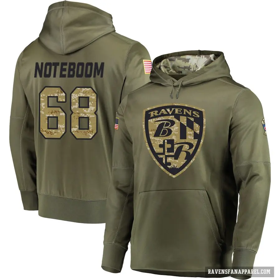 Youth ＃68 Joe Noteboom Baltimore Ravens Olive Salute to Service Pullover Hoodie