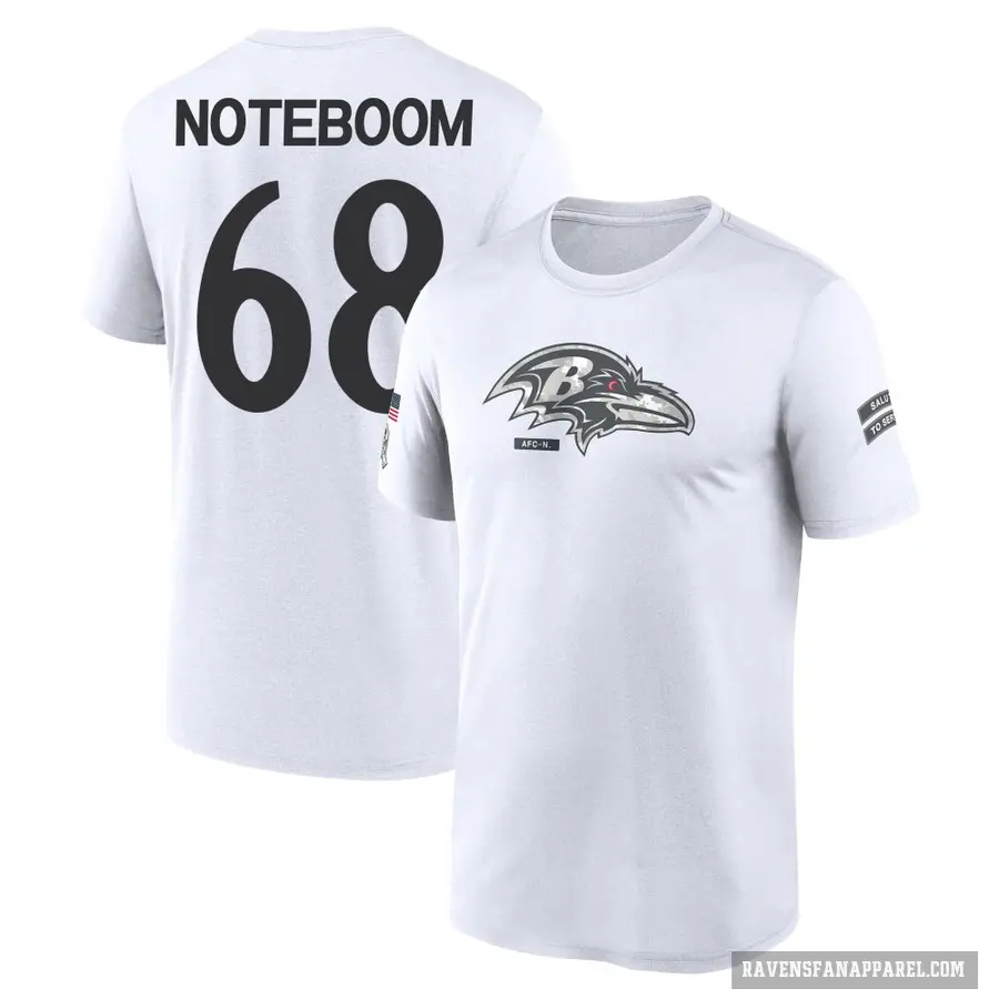 Youth ＃68 Joe Noteboom Baltimore Ravens White 2024 Salute to Service Performance T-Shirt