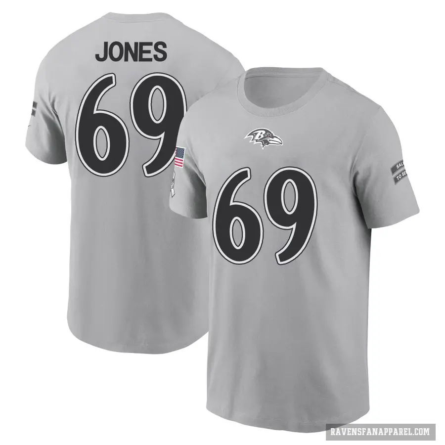 Youth ＃69 Jayson Jones Baltimore Ravens Gray 2024 Salute to Service T-Shirt