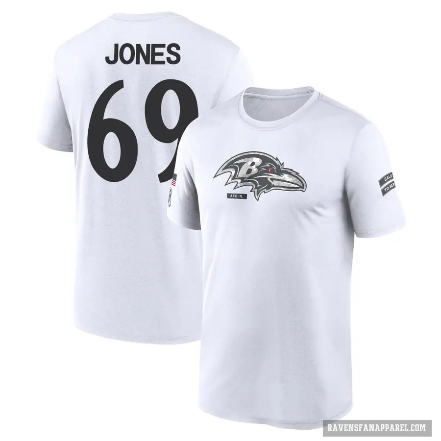 Youth ＃69 Jayson Jones Baltimore Ravens White 2024 Salute to Service Performance T-Shirt